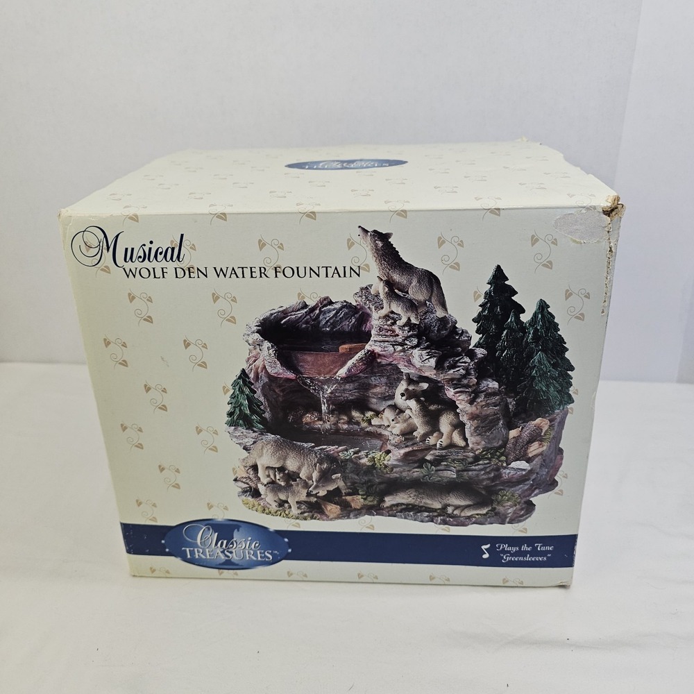 Rare Vintage NEW IN BOX‎ Classic Treasures Musical Wolf Pack Water Fountain